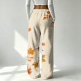 thumbnail image 6 of Hearthz Thanksgiving Fleece Pajama Fall Maple Leaf Print Wide Leg Women's Pajama Bottoms Elastic Drawstring High Waist Sleeping Pants Women Flannel Pj Pants, 6 of 6