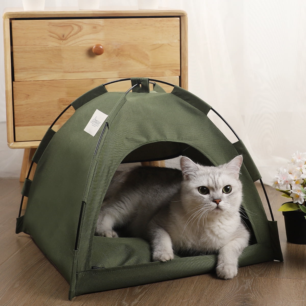 Foldable Summer Cooling Pet Tent Bed – Breathable & Portable Pet House for Small Dogs & Cats, Lightweight Outdoor Kennel, Soft Sleeping Mat (L: 50×50CM, Up to 15 lbs)