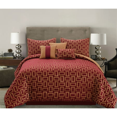 Mainstays 7 Piece Geo Red Gold Comforter Set Full Queen Walmart Com