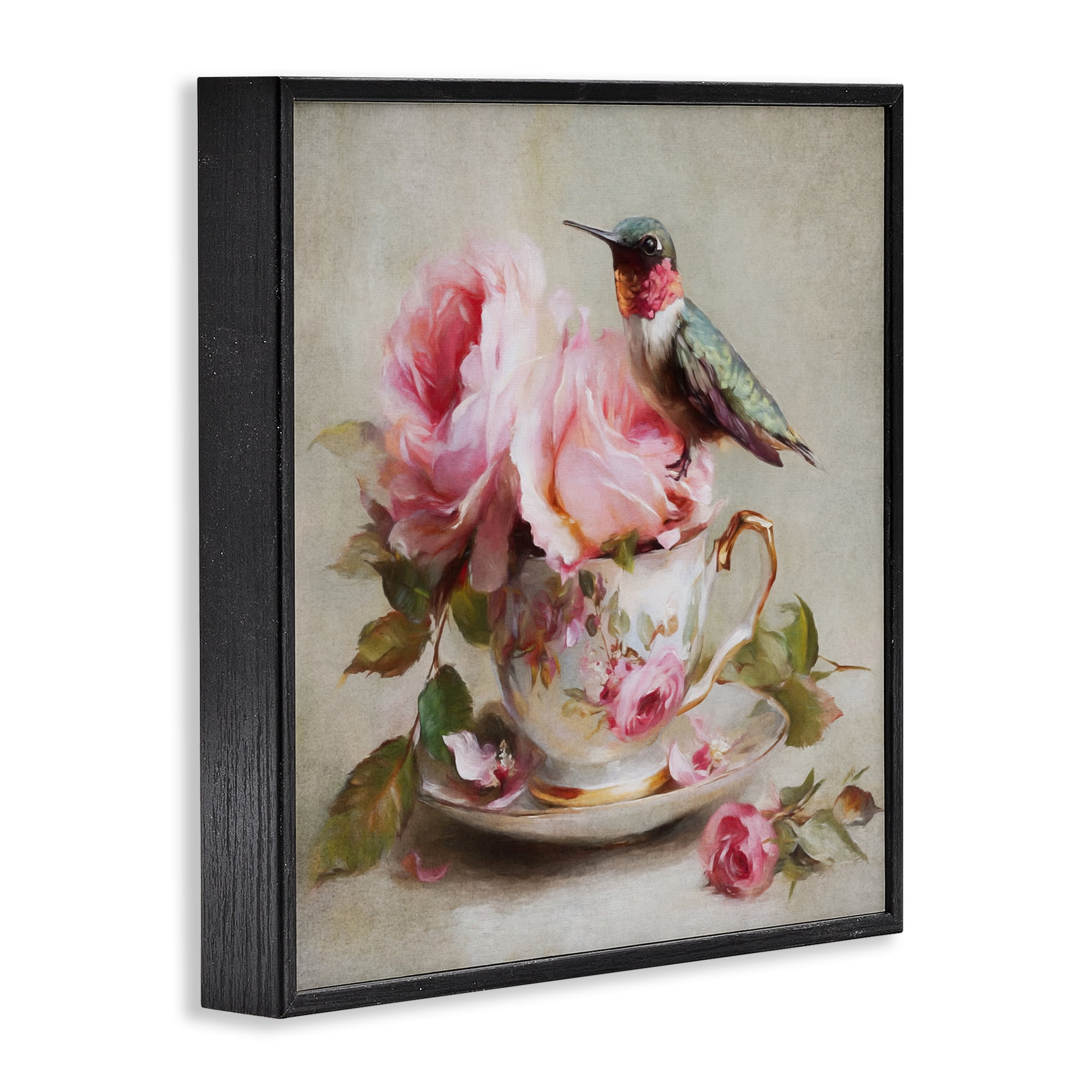 Stupell Industries Hummingbird & Tea Cup Black Framed Giclee Art, design by Tina LeCour