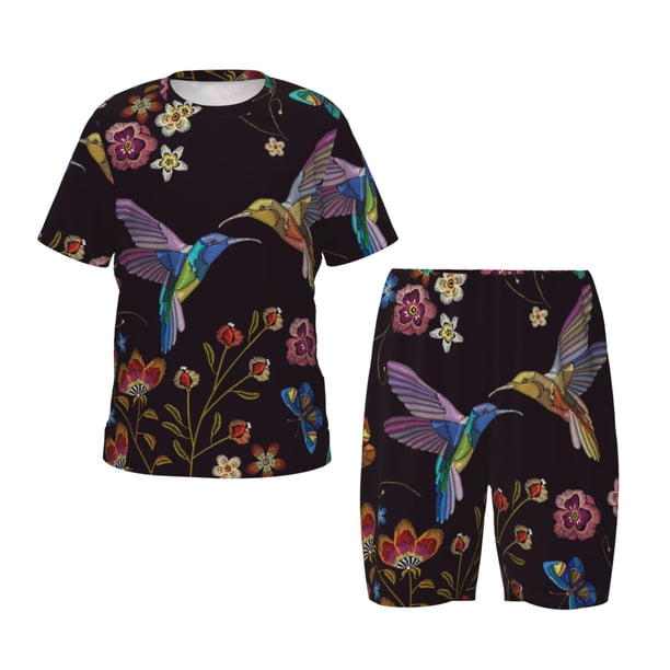Balery Humming Bird Conjunto de Pijama Infantil de Manga Corta con Estampado – Ropa de Dormir de Algodón Suave-Large