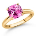 thumbnail image 2 of Gem Stone King 10K Yellow Gold Pink Created Sapphire Solitaire Engagement Ring for Women (2.75 Cttw, Cushion 8MM, Gemstone September Birthstone, Available in Size 5, 6, 7, 8, 9), 2 of 4