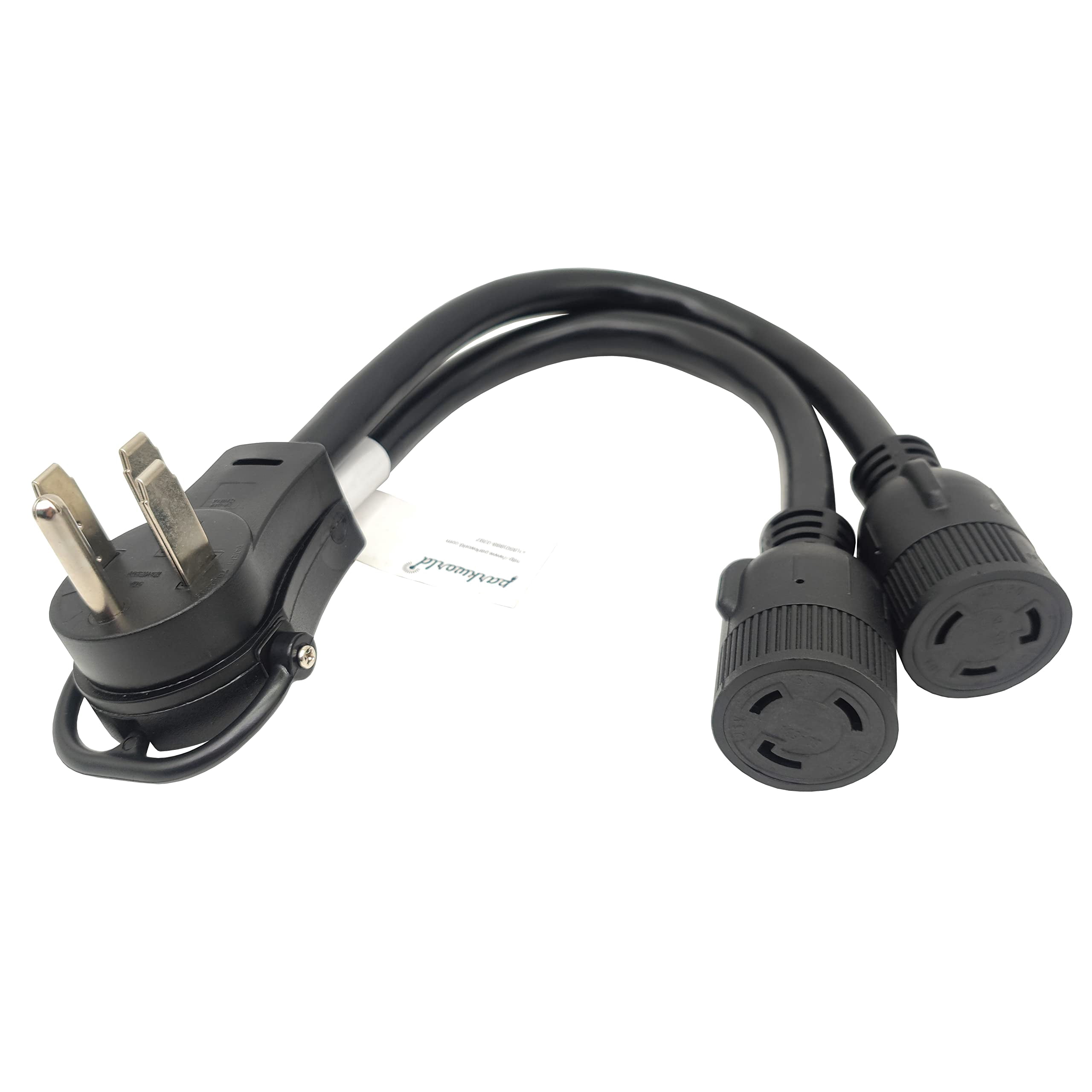Parkworld 63876 NEMA 14-50P to L5-30R Dual Socket Splitter Cord, RV 50 AMP 4-Prong 14-50 Male Plug to NEMA (2) L5-30 Female Twist Lock Receptacle 125V 18 inches