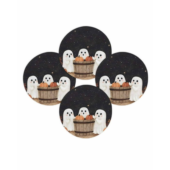 Halloween Round Placemats Set of 4 Harvest Pumpkin Spooky Place Mats Washable Woven Placemat Cute Ghosts Horror Night Circle Braided Table Mat for Kitchen Dining Table Party Home Decor 15 Inch
