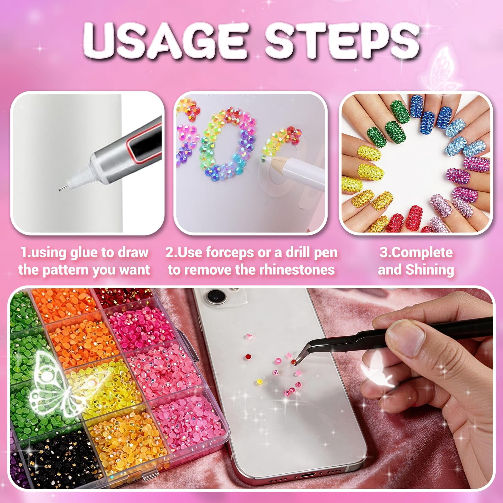 Bedazzler Kit with Rhinestones, 32000Pcs Rhinestone Kit with Glue and Tools for Bedazzling, Bedazzl Kit for Nail Craft, Diamond Art and Clothes