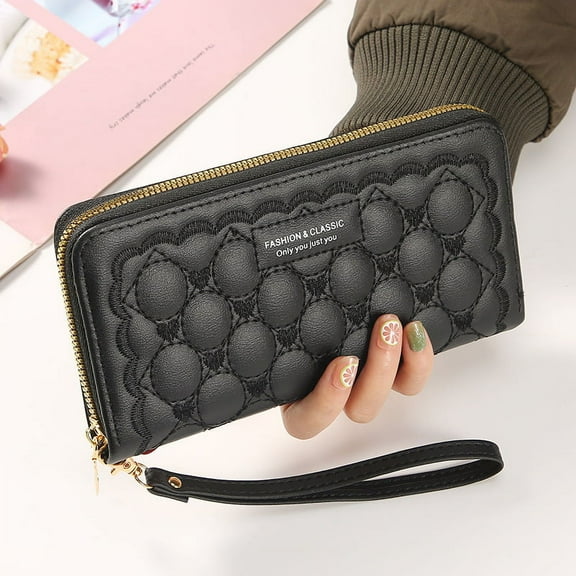 Women's long money clip wallet card holder multifunctional single pull card bag coin purse cell phone bag clutch bag leather wallet