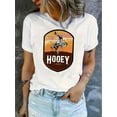 thumbnail image 1 of Camiseta de mujer Trajes de verano Traje Camiseta de cuello redondo para viajes de compras deportivas ﻿Women'S Casual Crew Neck T-Shirt with Cowboy Print, Fashionable Short Sleeve Top, Polyester 95, 1 of 6