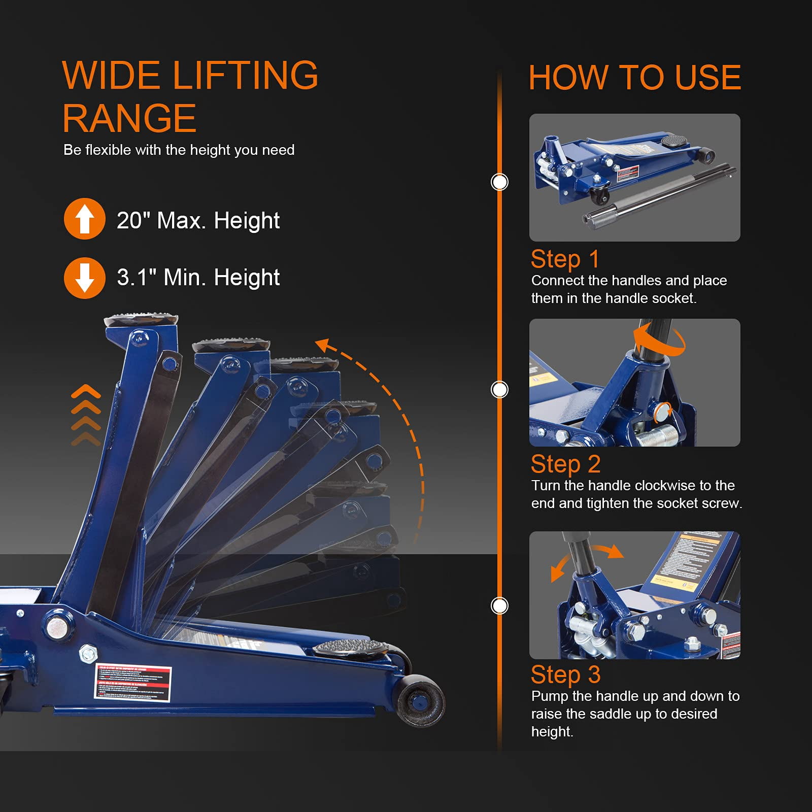 TCE Service/Floor Jack Torin Hydraulic Ultra Low Profile Heavy Duty Steel with Dual Piston Pump DWT830026XU