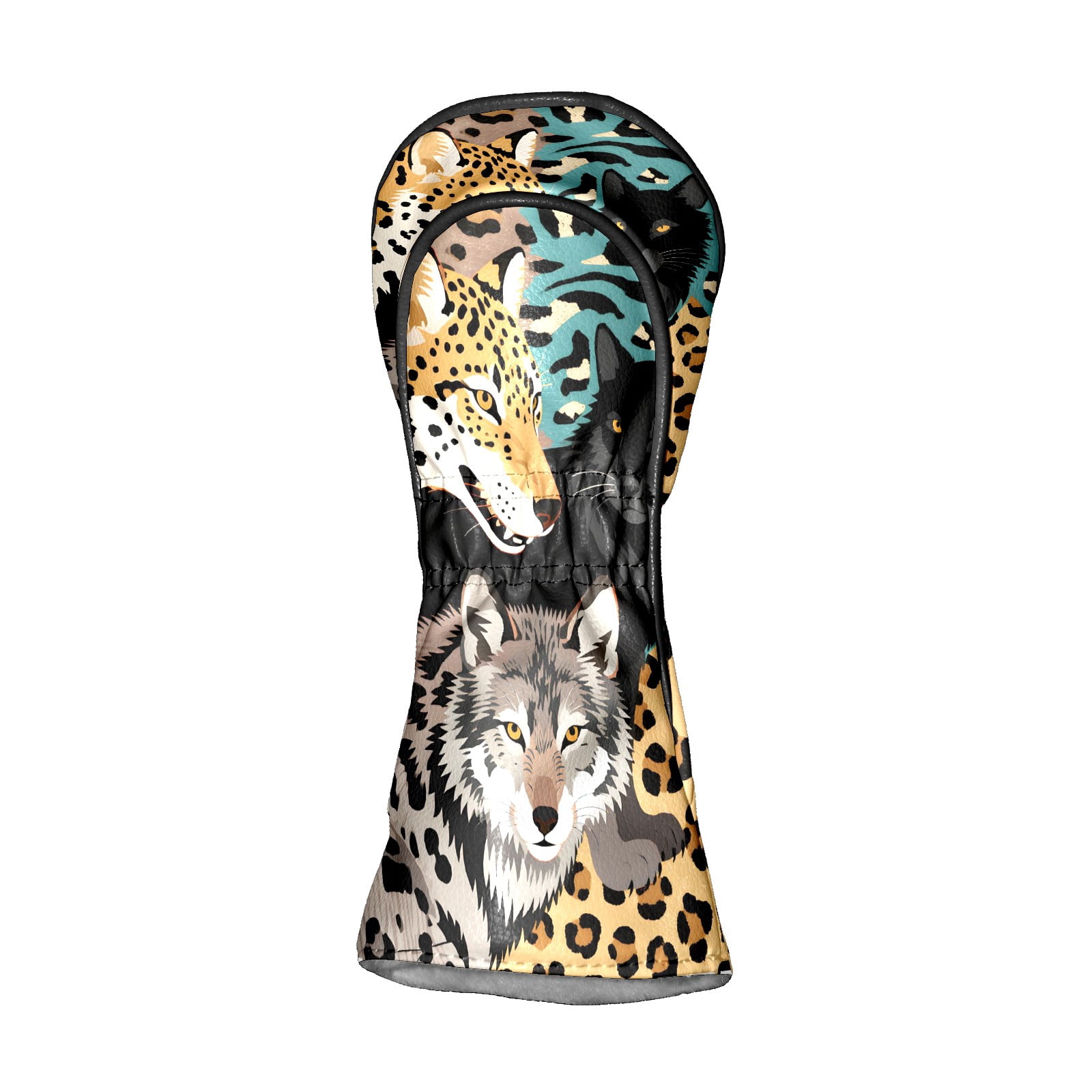 Golf Club Head Cover for Driver, Hybrid, Putter - Premium PU Leather, Waterproof, Scratch-Resistant, Velvet Lining, Unisex Gift (Wolf Leopard)