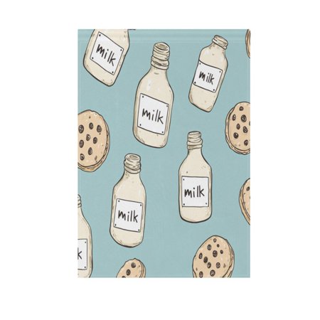 Vzayy 28 in x 40 in Polyester Outdoor Flags & Banners, Wrinkle-Resistant & Durable, Heat Transfer Fade-Proof,Cookies and Milk