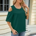 thumbnail image 5 of Fesfesfes T Shirts for Women Women Spring And Summer Off The Shoulder Round Neck Lace Patchwork 3/4 Sleeve Loose Tops Loose Fitting Tops for Women M(US:6), 5 of 9