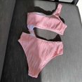 thumbnail image 4 of Single Shoulder One Piece Bikini Pure Color Breathable Polyester Fiber Waist Cutout Swimwear for Beach Pink L, 4 of 6