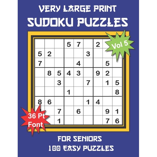 easy large print very large print sudoku puzzles for seniors 100 easy sudoku for adults one extra large print puzzle per page and space for working out the answers navy blue