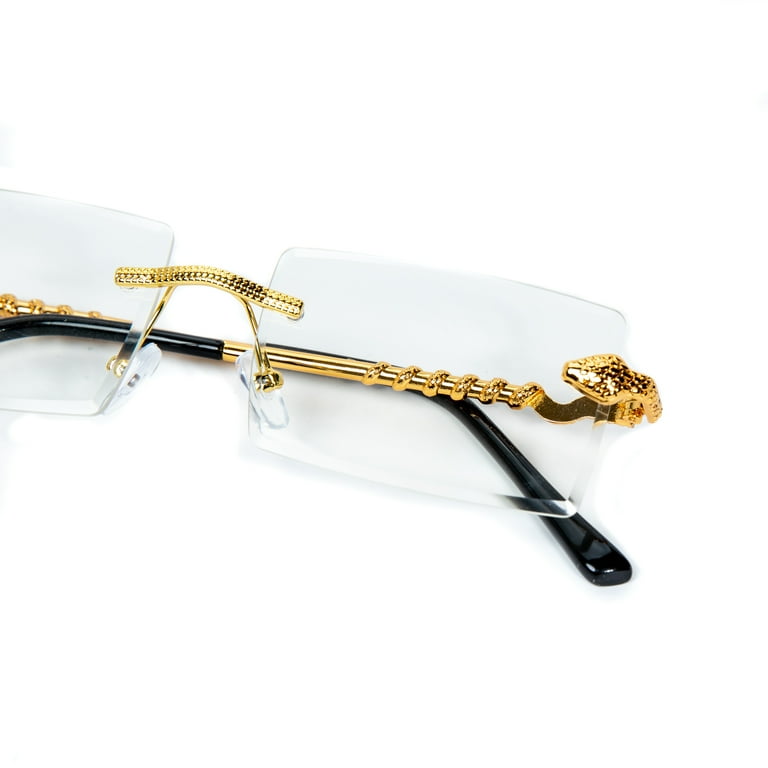 Men s Gold Frame King Snake Rectangular Rimless Clear Lens Hip Hop Glasses