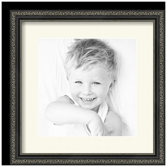 ArtToFrames 14x14" Matted Picture Frame with 10x10" Single Mat Photo Opening Framed in 1.25" Antique Black and 2" Off White Mat (FWM-5106-14x14)