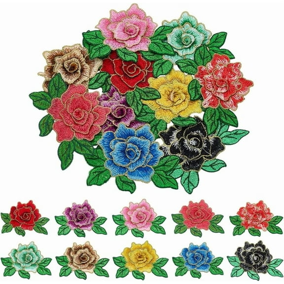 10Pcs 10 Colors 3D Rose Embroidered Patch Flower Sew on Patches Applique Floral Embroidery Appliques Costume Accessories
