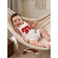 thumbnail image 4 of BemeyourBBs Newborn Baby Boys Golf Football Game Day Outfit Infant Baby Boy Spring Summer Fall Clothes Striped Short Sleeve Romper and Letter Ball Embroidery Overalls Shorts Set, 4 of 9