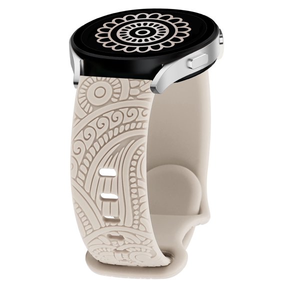 Wearlizer Floral Engraved Silicone Band 20mm Compatible with Samsung Galaxy Watch 7/FE/6/5/4 Band 40mm 44mm/Watch 3 41mm/Active 2 Watch Bands 40mm 44mm/Watch 4 Classic 42mm 46mm, Soft Sport Strap for Women