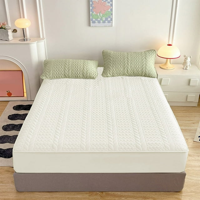 RKSTN bed sheets Fitted Sheet Protective Cover For Bed Mattress Pocket Fitted Sheet Winter Warm Breathable Non Slip For Skin Care Bed Sheet Cotton Quilted Fitted Sheet
