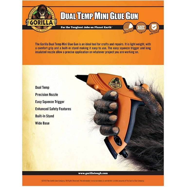Gorilla Hot Glue Gun Mini Dual Temp Folding Stand Long Nozzle 20