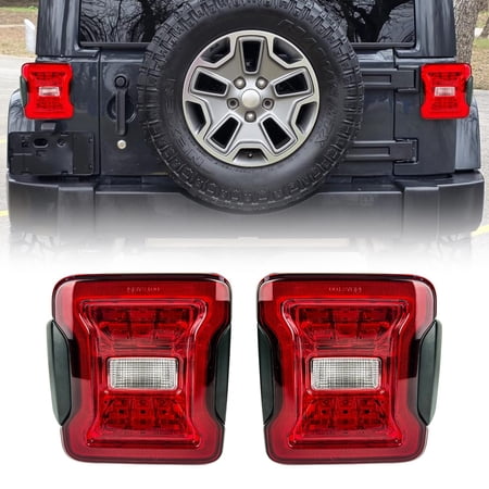 AMERICAN MODIFIED Red Lens LED Taillights w/Brake Reverse Turn Signal For 2007-2018 Jeep Wrangler JK JKU