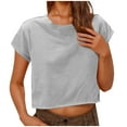 thumbnail image 2 of Htigea Clearance Women's Basic Crop Top Drop Shoulder T Shirt Half Sleeve Cropped Tee Crewneck Short Sleeve Casual Summer Solid Crop Tops Today Sales Gray,XL, 2 of 6