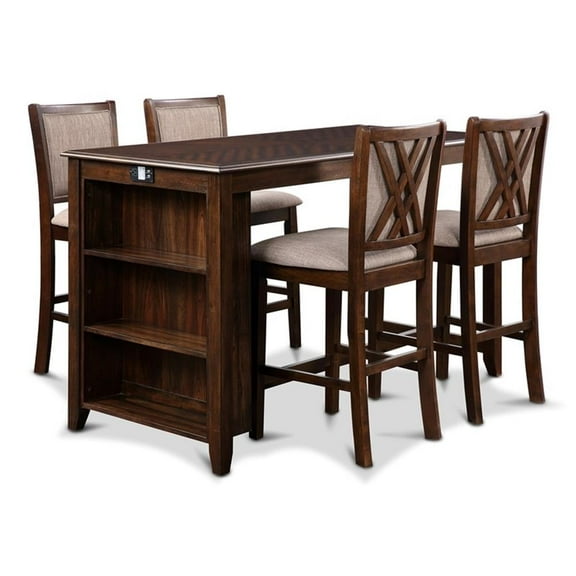 New Classic Furniture Amy 5-Piece Rectangle Wood & Fabric Counter Set in Cherry