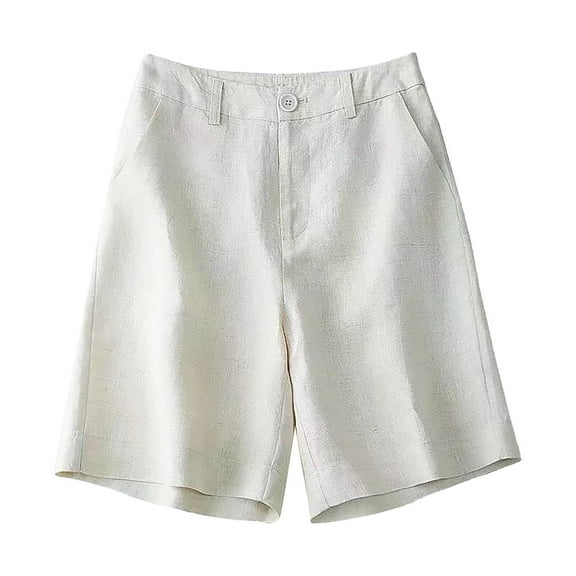 Lroveb Linen Shorts for Women, Cotton Casual Trousers Thin Elastic High Waist Womens Shorts Beige