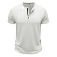 thumbnail image 6 of lkfuzj Men's Henley Shirts Short Sleeve Casual Lightweight Slim Fit Basic Button Muscle T-Shirt Workout Athletic Shirts Running Fitness Tee Tops - White, 6 of 7