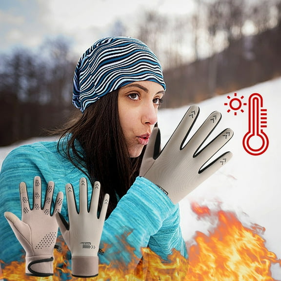 Women's Winter Touchscreen Gloves Cycling Sports Outdoor Waterproof Cold Weather - Polyester Fiber Non-Slip Design(Beige)