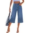 thumbnail image 2 of MLQIDK Pedal Pushers for Women Dressy Casual Lounge Pants Knee Length Elastic Waist Lightweight Capris Trendy Summer Denim Capri Jeans with Pockets Blue M, 2 of 5