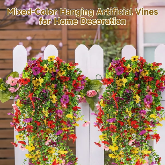 4 Pcs Hanging Artificial Flowers Mixed Color Morning Glory Vines, Sunlight Resistant Fake Flowers for Outdoor and Indoor Decoration, Decorative Artificial Plants for DIY Home and Garden