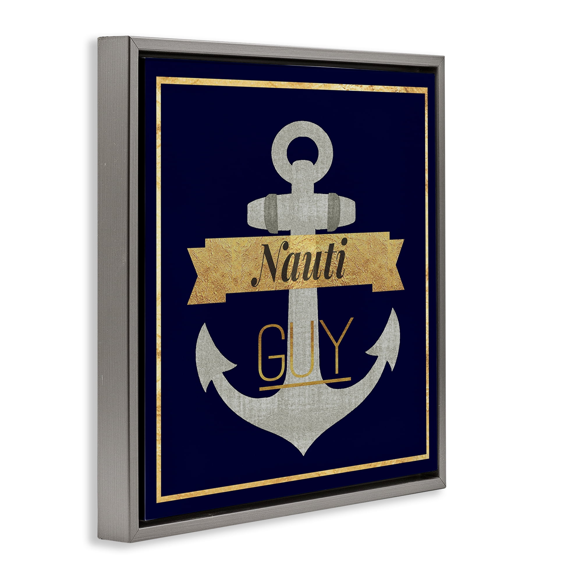Stupell Industries Nauti Guy with Anchor Novelty & Humor Painting Gray Floater Framed Canvas Art Print Wall Art, 18 x 18