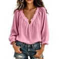 thumbnail image 2 of VBVC Women's Cotton Linen V Neck Blouse , Ladies' Boho Ruffle Long Sleeve Tunic Top , Casual Summer Vacation Shirts For Women, S-2XL, 2 of 6