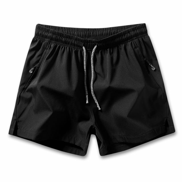 Men's Casual Shorts for Spring and Summer | Solid Color Sports Short with Zip Pockets Slit Hem Five-Point Design