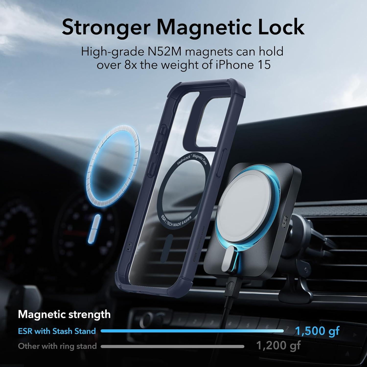 ESR Shockproof MagSafe Bumper Cell Phone Case with Tempered Glass for Apple iPhone 15 Pro Max