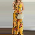 thumbnail image 2 of YABCSAZ Women Summer Plus Size Dress Floral Printed V Neck Casual Sleeveless Suspender Dress Loose Long Hawaiian Holiday Maxi Tank Dress, 2 of 4