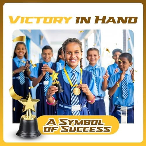 JARTC Star Trophy Award - (Pack of 12) Bulk - 4.5 Inch Gold Trophies for Kids Awards, Choice Prizes for Adults, Winner Competitions, Sports Events, Party Decorations, Teachers and Party Favors
