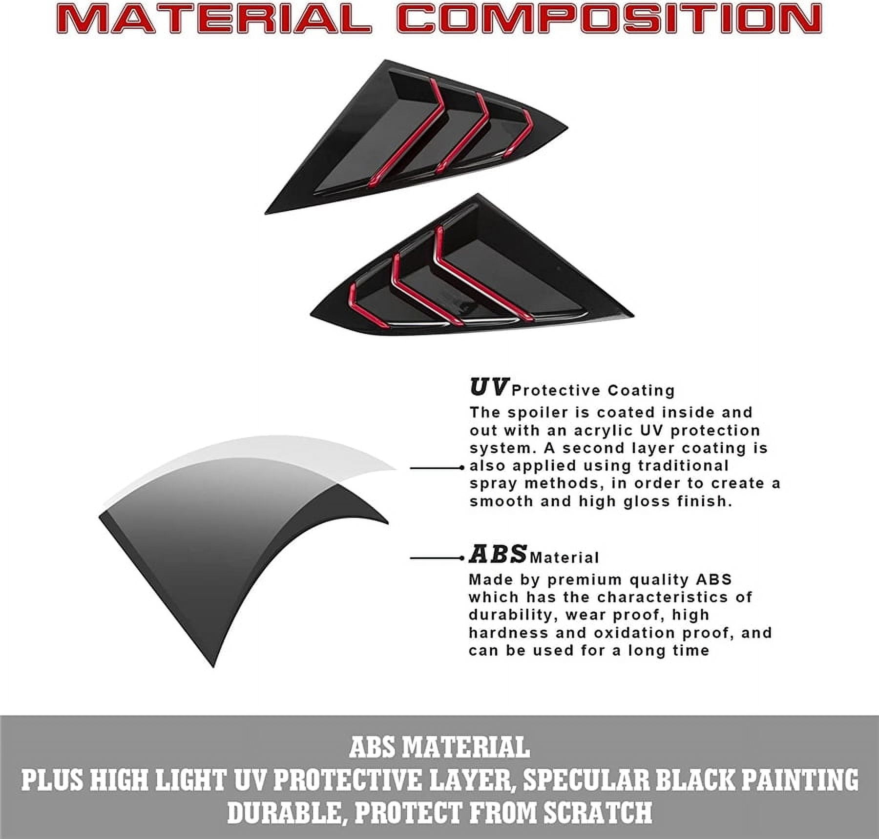 Side Air Vent Window Louver Cover Glossy Black+Red For Honda Civic 2016-21 Sedan