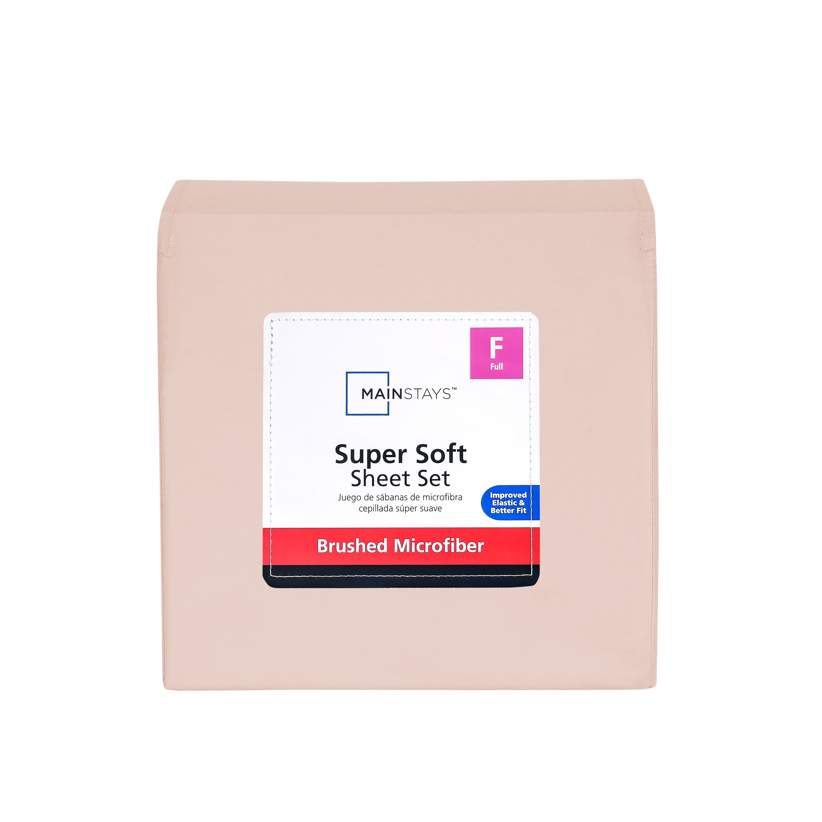 Mainstays Super Soft Brushed Microfiber Bed Sheet Set, Pink Blush, Full, 4 Piece