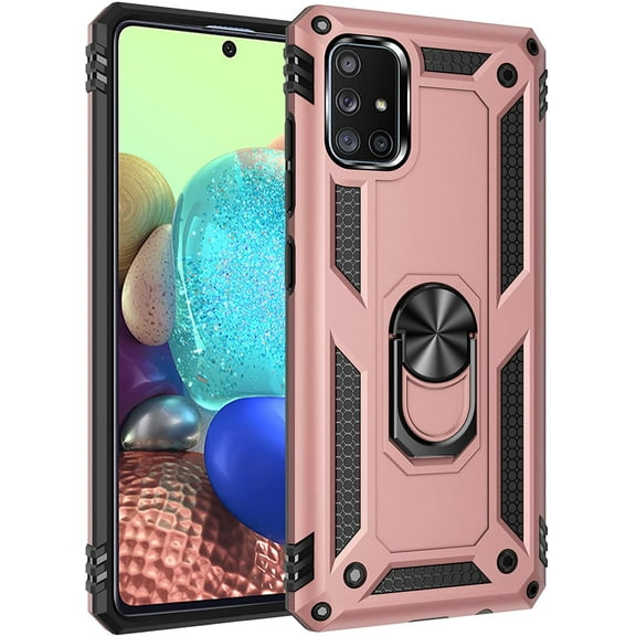 Military Grade Drop Impact for Samsung Galaxy A71 5G Case 360 Metal Rotating Ring Kickstand Holder Armor Heavy Duty Shockproof Case for Samsung Galaxy A71 5G Phone Case (Rose Gold)