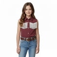 thumbnail image 3 of Kids Western Shirt Sleeveless Fringe Girls Button down Shirt Red Cowgirl Shirt Cowboy Outfit for Girls Size 5-14 Years, 3 of 4