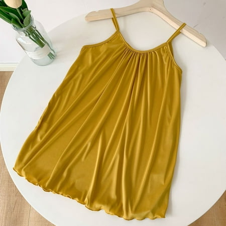 

Aayomet Tops for Women Casual Spring Women s Solid Round Neck Suspender Loose Vest Pajama Pullover Tank Top Yellow XXL