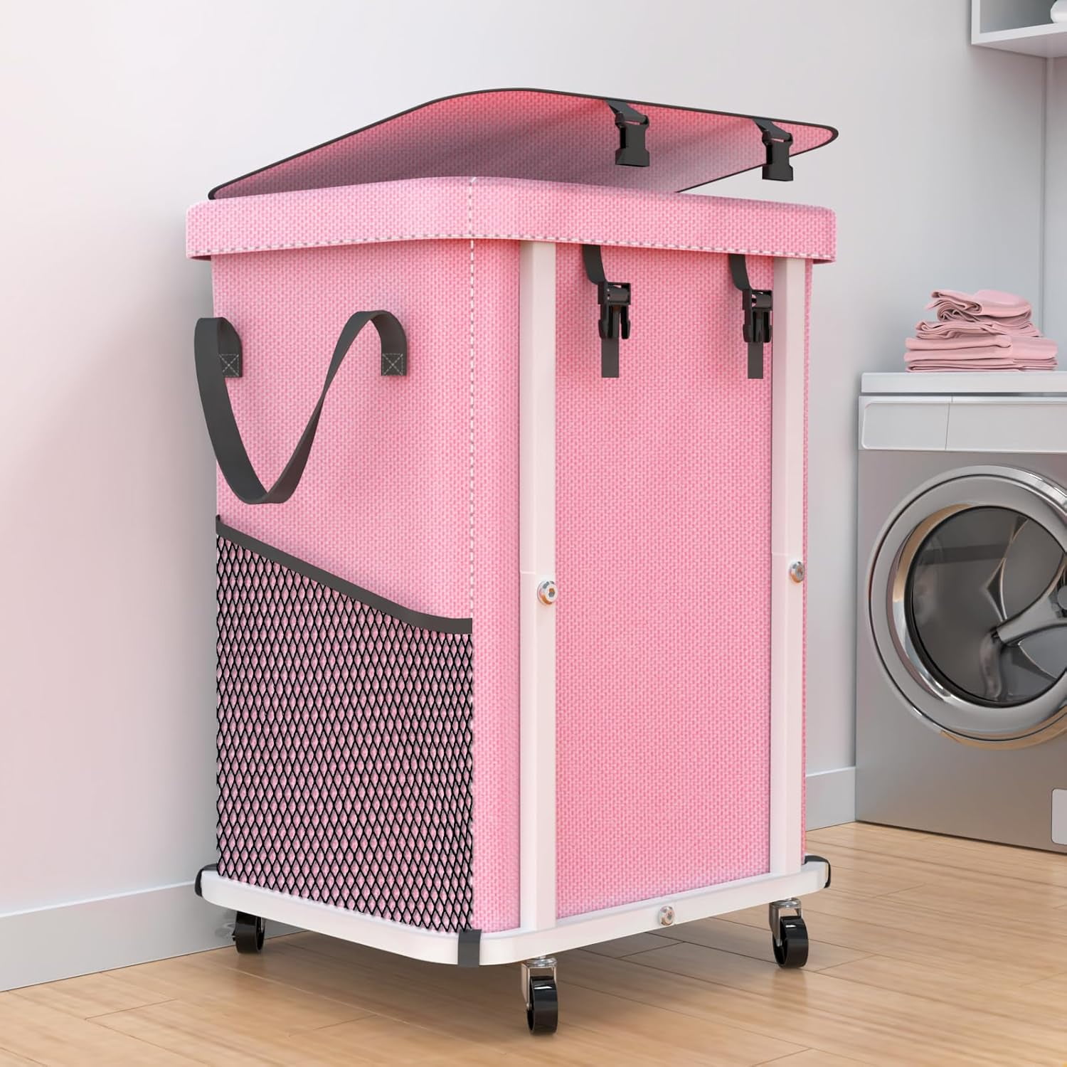 40 Gal(150L) High Grade Large Laundry Basket with Wheels, Rolling Laundry Hamper, Laundry Cart with Metal Frame and Removable Bag Design, Suitable for Laundry Room (Black, 150L)