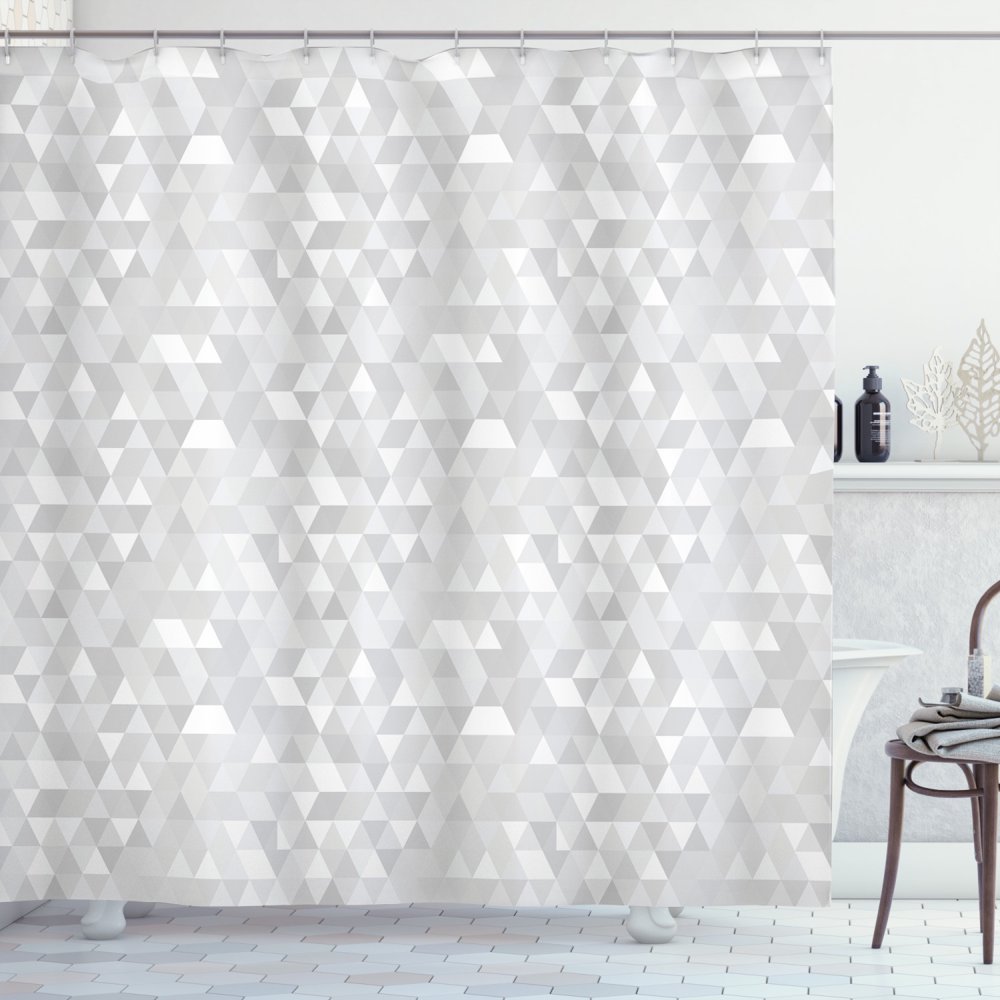 Grey and White Shower Curtain, Pattern with Triangles Mosaic