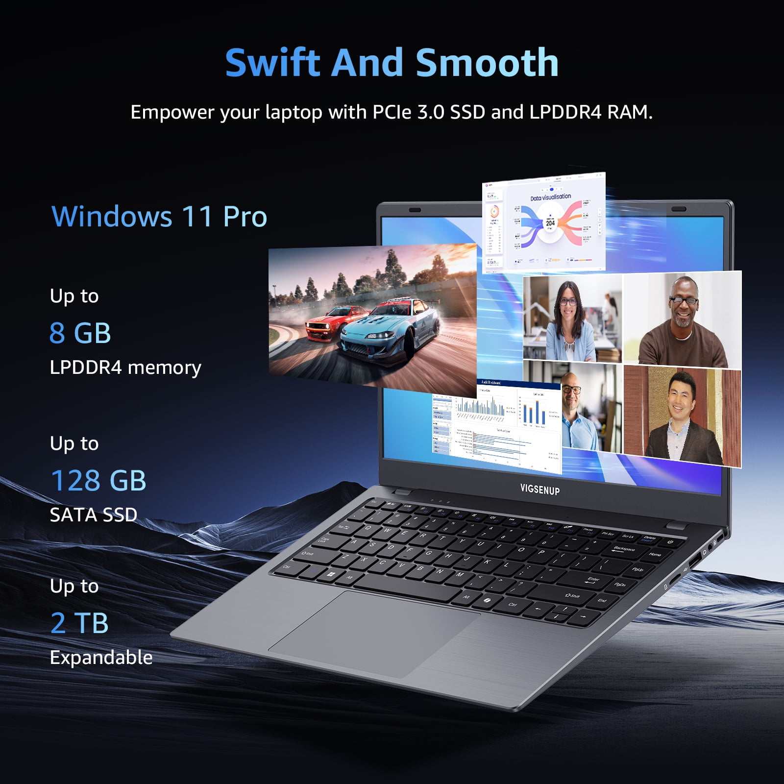 Coolby Laptop Computer , 14.1 inch HD Display, 8GB RAM/128GB SSD, Intel N5095 Quad Core Processor Notebook PC, Support 2.4G/5G Hz WiFi, BT 5.0,Webcam,Laptops for Student and Home