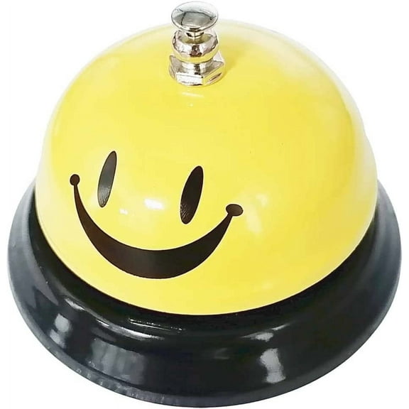 1 Pack Call Bell, Desk Service Bell, 3.35 Inch Diameter Metal Bell for Hotels, Schools, Pet Dog Training(Yellow, Smile)
