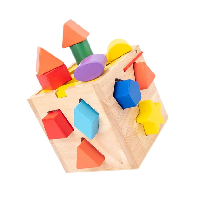 Mobutofu 1 Set of Creative Building Block Puzzles Geometric Shapes Building Set Wood Beige for Parent Child Interaction