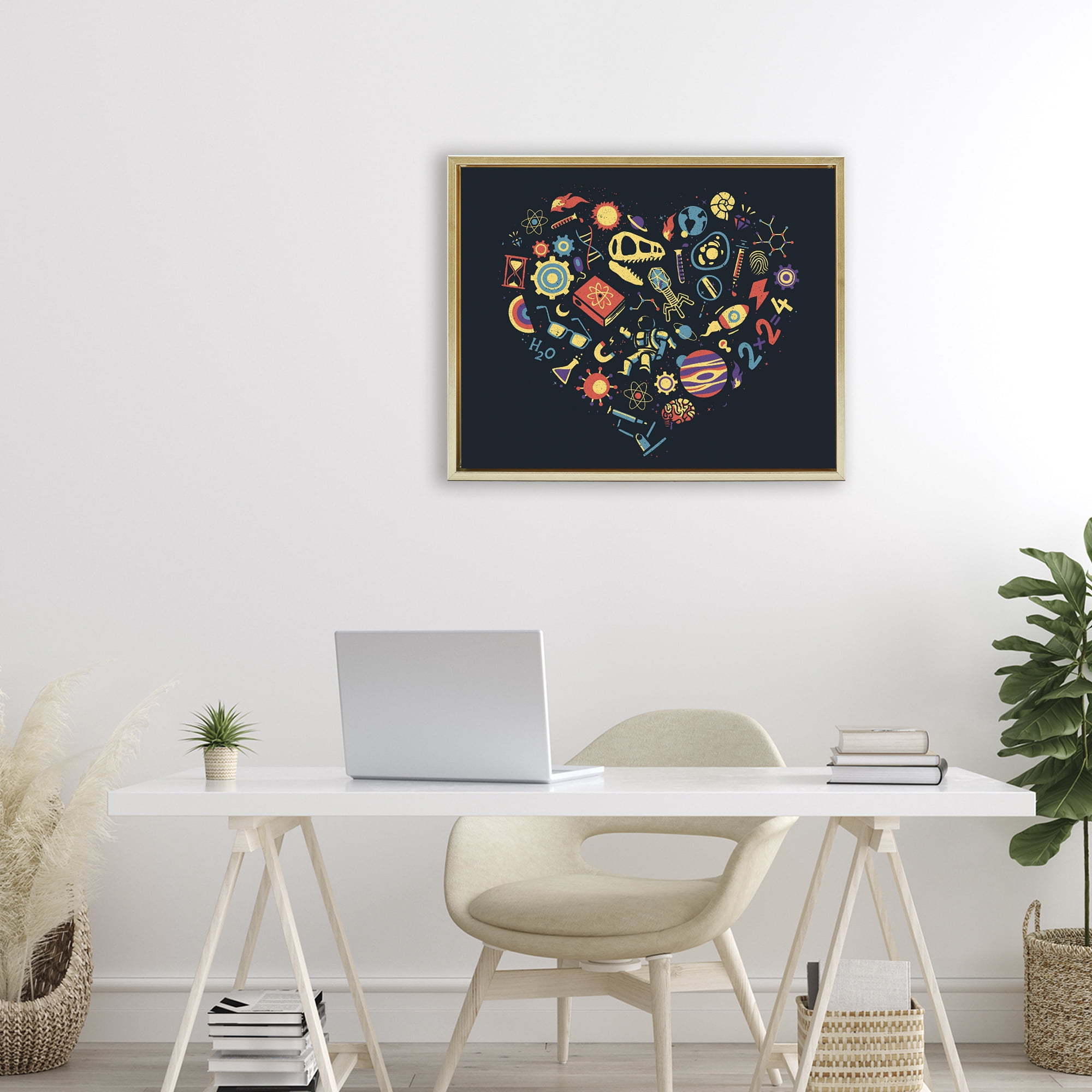 Stupell Industries Retro Science Heart Gold Framed Floater Canvas Wall Art, design by Tobe Fonseca
