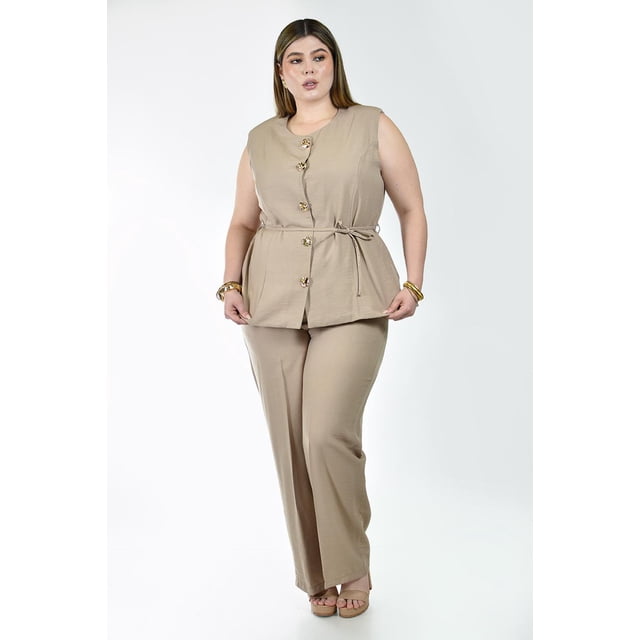 Conjunto Chaleco y Pantalon Roman Fashion /Tallas Extras, 2728 (Beige) beige 38